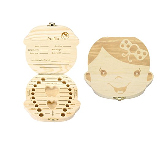Mogoko Baby Teeth Box Save Wooden Boxes Personalized Deciduous Souvenir Box,Customize Personalized Baby Teeth Box (Girl, English)